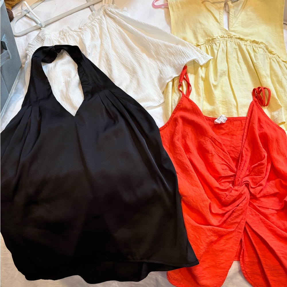 Black, White, Yellow, and Red Women's Tops